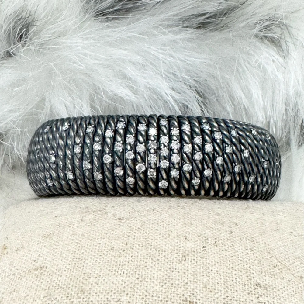 David Yurman Tempo Diamond Darkened 925 Sterling Silver Wide Cable Bracelet Sz M